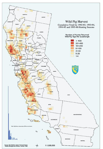 加州野猪猎获分布图